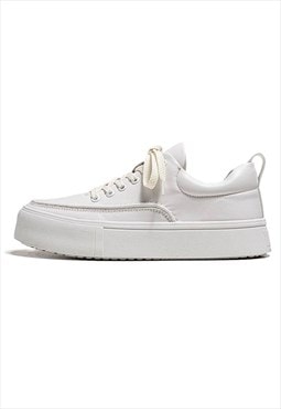 Faux leather sneakers chunky sole skate shoes in off white