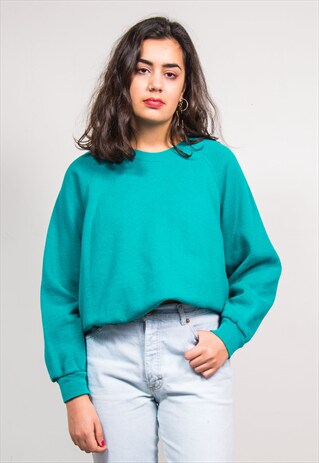 90'S VINTAGE BASIC TURQUOISE SWEATER SWEATSHIRT