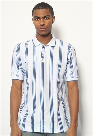 VINTAGE ADIDAS EQUIPMENT STRIPED POLO SHIRT WHITE