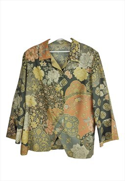 Vintage Floral Kimono Shirt in Brown 