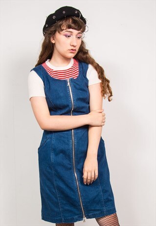 VINTAGE 90'S DARK BLUE DENIM PINAFORE DRESS