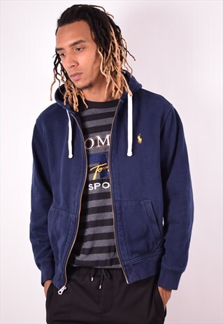 POLO RALPH LAUREN MENS VINTAGE HOODIE JACKET LARGE BLUE 90S
