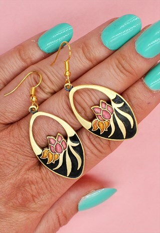 80S FLOWER EARRINGS BOHO FLORAL VINTAGE JEWELLERY