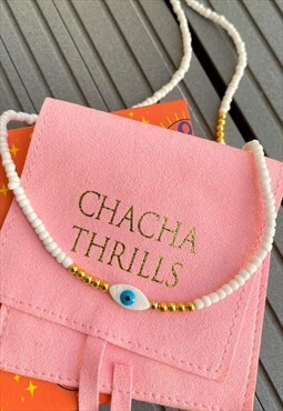 Eleni Evil Eye Beaded Necklace - White
