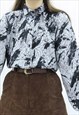 80S VINTAGE SILVER & BLACK ABSTRACT SHIRT BLOUSE