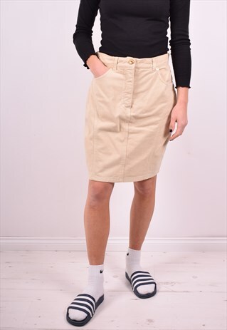 WOMENS VINTAGE DENIM SKIRT W30 BEIGE 90'S