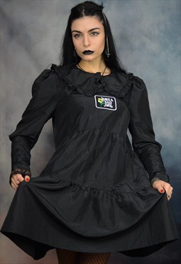 reworked black dress frilly peter pan collar gothic regency
