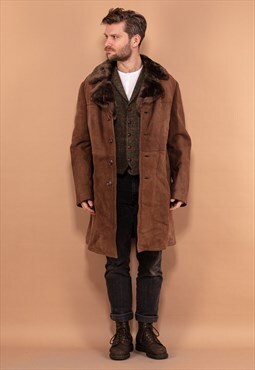 Vintage 70's Men Shearling Coat in Brown