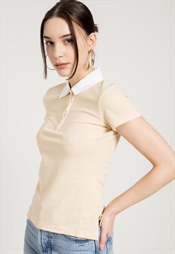 Short Sleeves T-shirt Contract Polo Neck in Beige