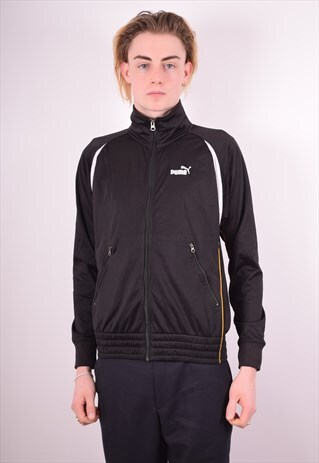 PUMA MENS VINTAGE TRACKSUIT TOP JACKET SMALL BLACK 90S