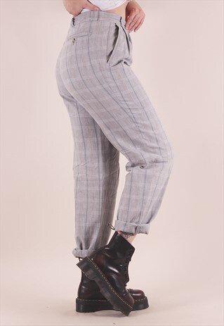 VINTAGE 90S HIGH WAISTED CHECKED TARTAN TROUSERS /AB6005