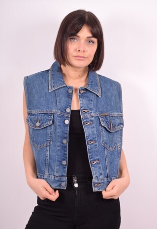 CALVIN KLEIN WOMENS VINTAGE DENIM GILET LARGE BLUE 90'S