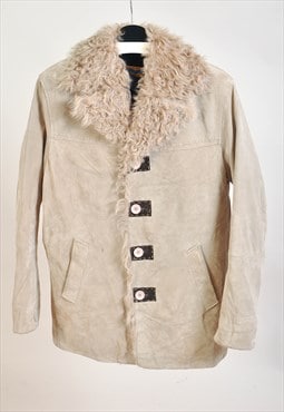 Vintage 90s lined suede leather coat in beige