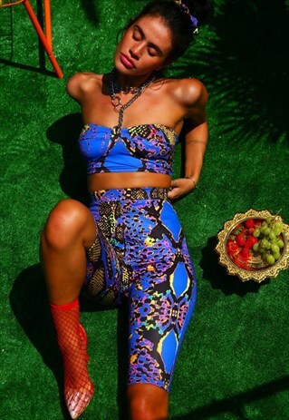 BLUE SNAKESKIN HIGH WAIST SHORT CO-ORD IN BLUE