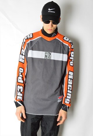 VINTAGE 90S GREY ORANGE RACING SPORTS SHIRT