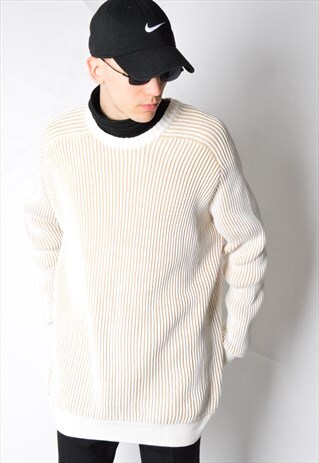 VINTAGE 90S BEIGE RIBBED KNIT JUMPER