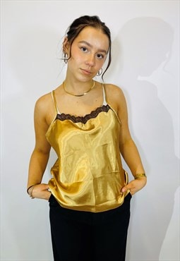 Vintage Size L Satin Lace Cami Top in Gold
