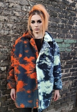 Camouflage fleece jacket handmade abstract trench retro coat