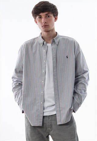 VINTAGE POLO RALPH LAUREN 90S BLUE STRIPED LONG SLEEVE