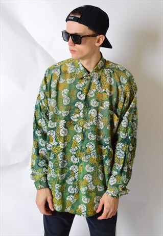 VINTAGE 90S GREEN ABSTRACT AZTEC LONG SLEEVE SHIRT