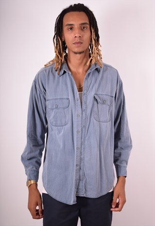MENS VINTAGE SHIRT LARGE BLUE 90S