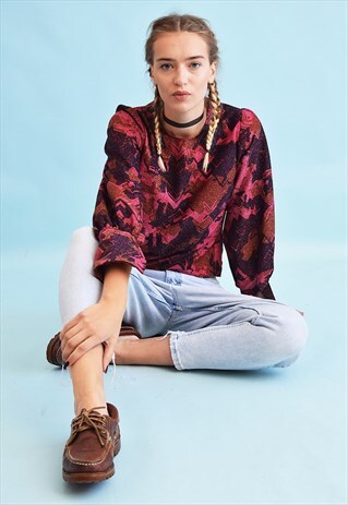 70'S RETRO MOD PRINT SHIMMER BLOUSE TOP