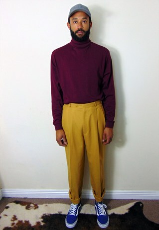 80S 90S MINIMALIST HIGH RISE PLEATED YELLOW WOOL TROUSERS 32