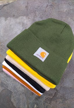 New Wool Carhartt Green WIP Logo Beanie Hat