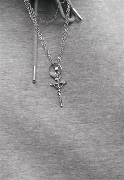 54 Floral 18" Crucifix Cross Pendant Necklace Chain - Silver