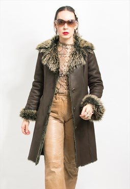 Vintage faux leather jacket Penny Lane fake fur women