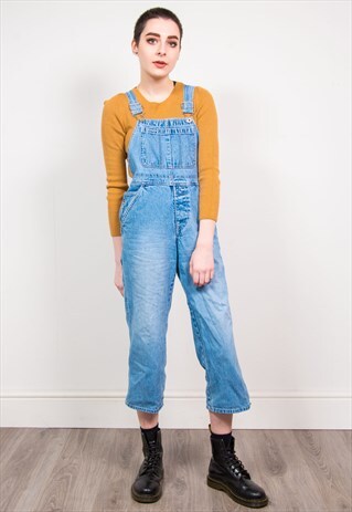 GAP VINTAGE 90'S LIGHT BLUE DENIM CROPPED LEG DUNGAREES