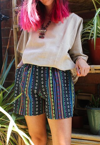 FAIRTRADE GREEN & PURPLE WOVEN SHORTS