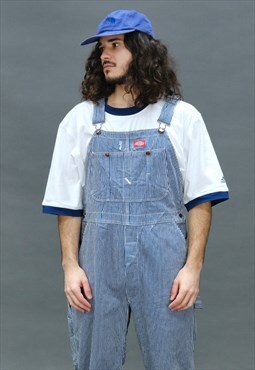 Vintage Dickies Dungarees in White and Blue stripes.