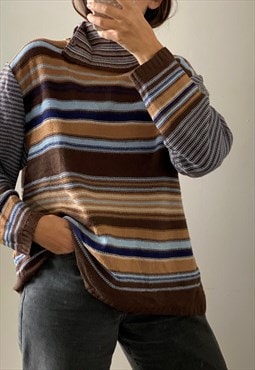 Vintage Y2K 00s striped ribbed knit jumper sweater colorful