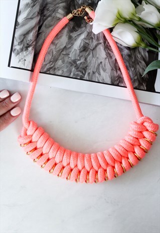 CHUNKY BIB ROPE NEON KNOTTED SUMMER STATEMENT NECKLACE