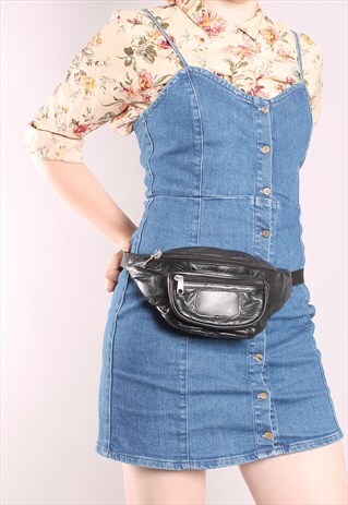 VINTAGE 90S BLACK PATCHWORK LEATHER BUM BAG