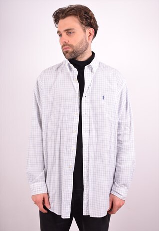 RALPH LAUREN MENS VINTAGE SHIRT LARGE WHITE CHECK 90S