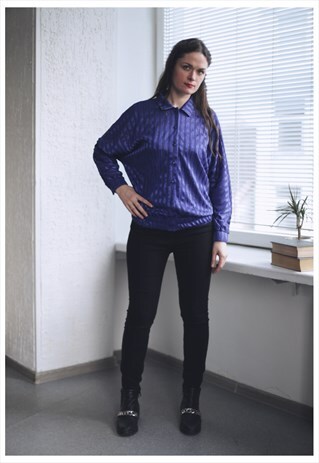 VINTAGE 80'S VIOLET SHINY STRIPED BLOUSE