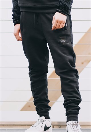 SAPPHIRE BLACK VELOUR STRIPE JOGGER TROUSERS