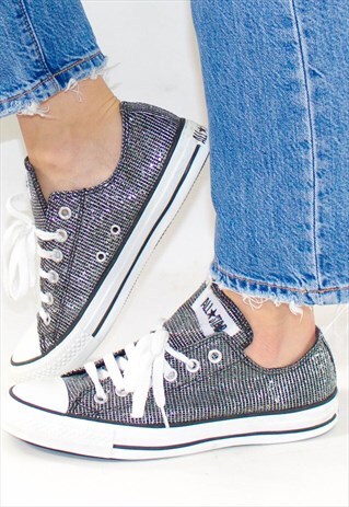 RETRO BLACK & SILVER GLITTER WEB CONVERSE UK 7