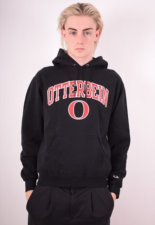 CHAMPION MENS VINTAGE HOODIE JUMPER SMALL BLACK 90S