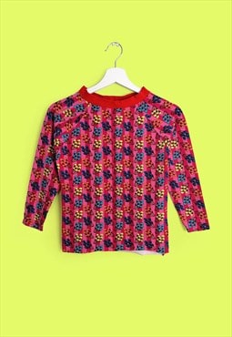 Vintage Handmade Stretch Cotton  3/4 Sleeves Flowers Top
