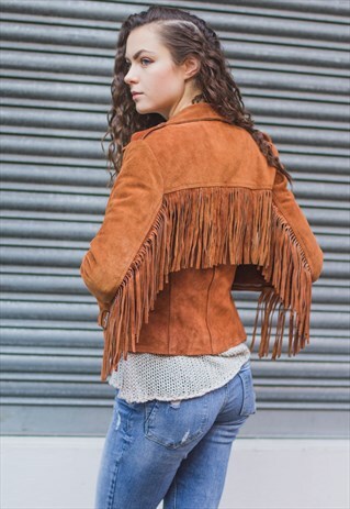 TOBACCO TAN SUEDE FRINGE BIKER JACKET