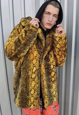 Python fleece jacket faux fur grunge snake mac coat yellow