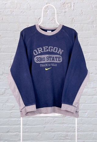 VINTAGE NIKE SWEATSHIRT CENTRE SWOOSH BLUE MEDIUM