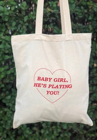 HEART PRINT NATURAL COTTON SHOPPING TOTE BAG