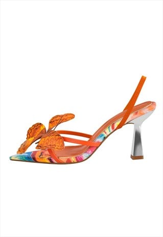 Butterfly Pointed Toe Slingback Kitten Heel Sandals