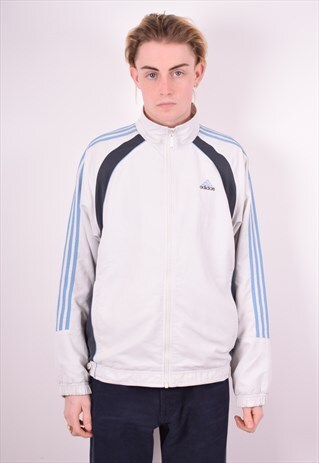 ADIDAS MENS VINTAGE TRACKSUIT TOP JACKET MEDIUM WHITE 90'S