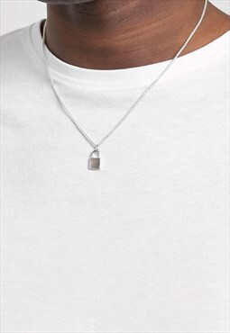54 Floral 30" Mini Padlock Pendant Necklace Chain - Silver