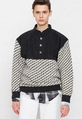 VINTAGE WHITE BLACK KNIT NORWEGIAN JUMPER SWEATER